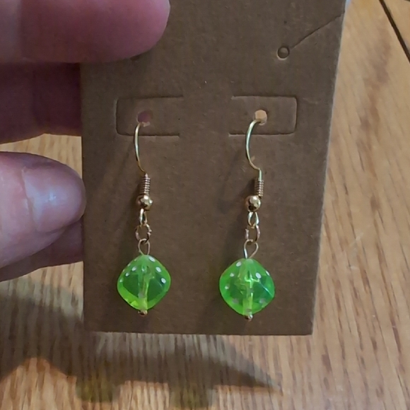 Hand Crafted Jewelry - Green Dice Earrings